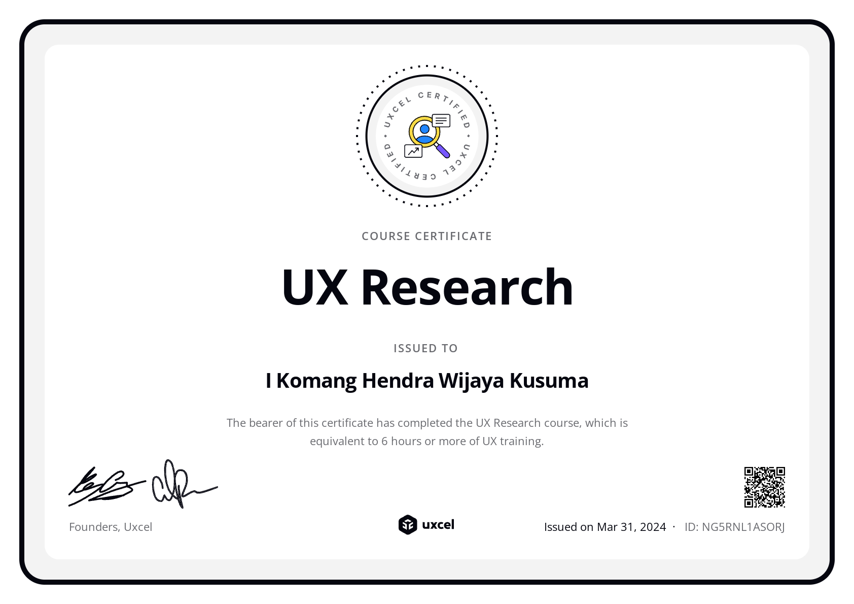 I Komang Hendra Wijaya Kusuma's certificate